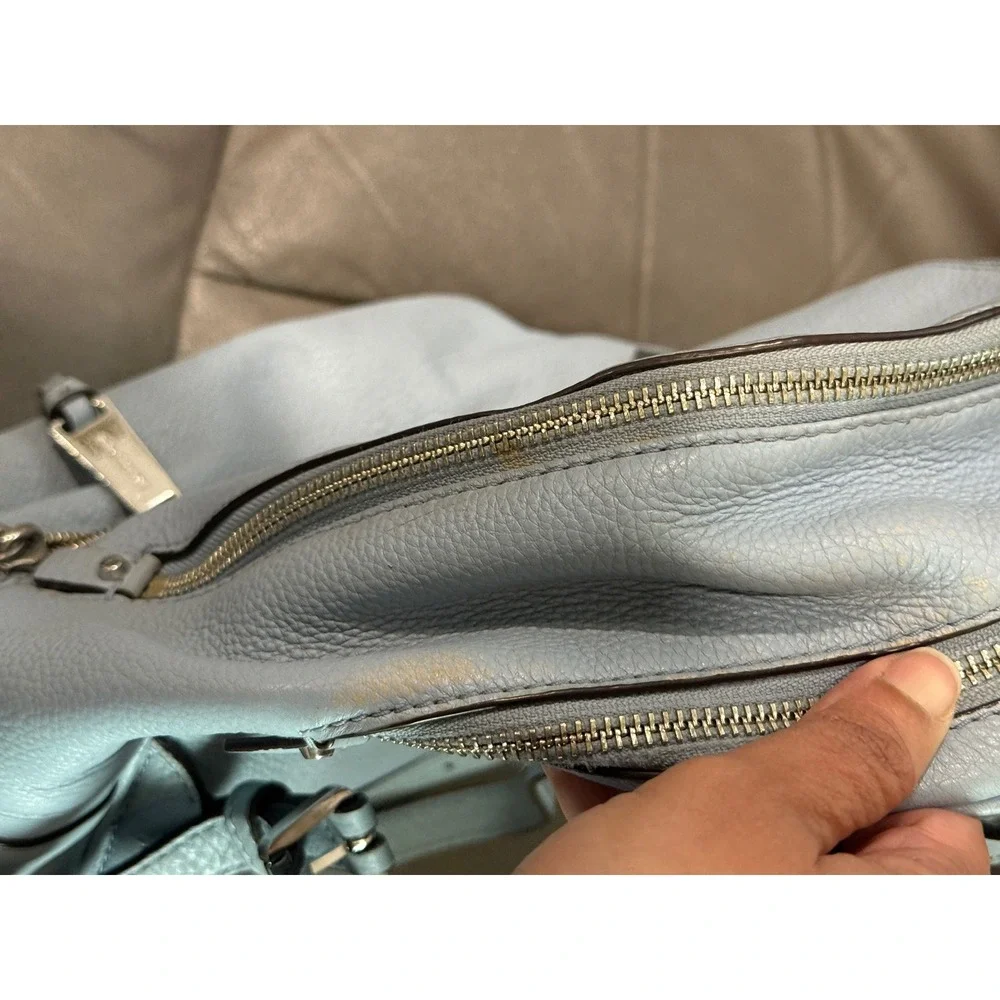Michael Kors Pale Blue Leather Backpack Double Zip Front‎ Pocket